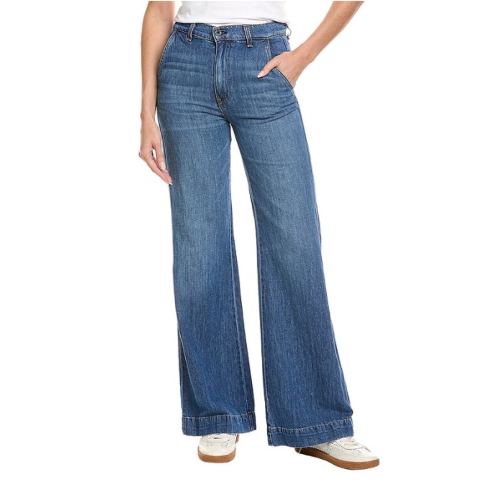 ASKK NY Wide Leg Linen Blend Jeans Size 31 Medium Blue Summer Womens New